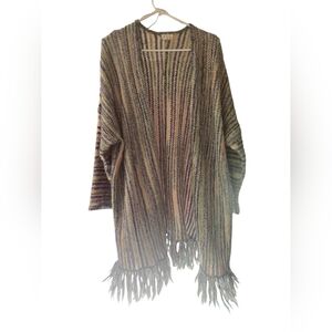 POL, Striped Fringe Open-Front Women’s Sweater Cardigan - Multicolor